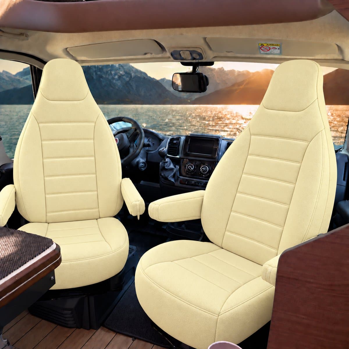 Camper stoelhoezen voor Chausson Flash | Met armleuning hoezen | Set van 2 | CBS - Licht - Beige