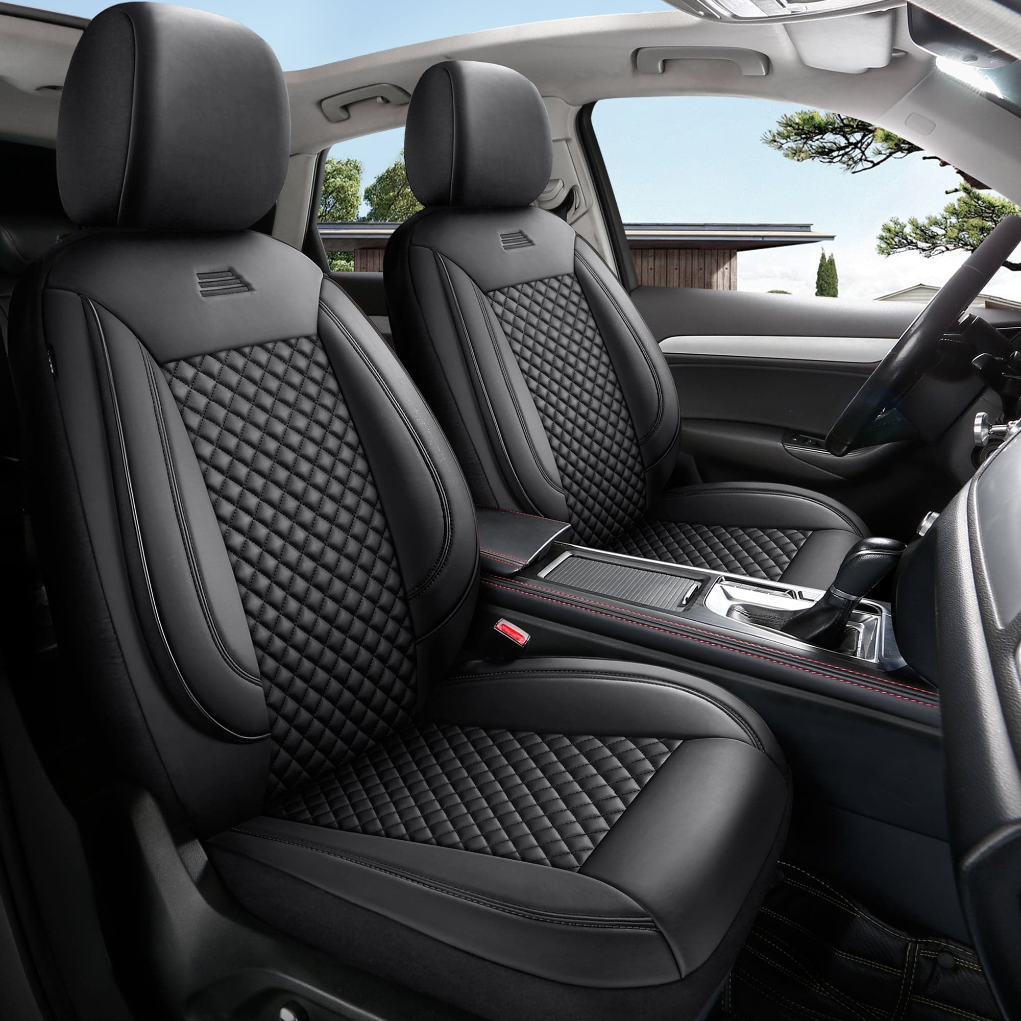Autostoelhoezen voor Jeep Compass 1 Facelift in pasvorm | Complete set of voorstoelen set | AIS Serie - Zwart kunstleer