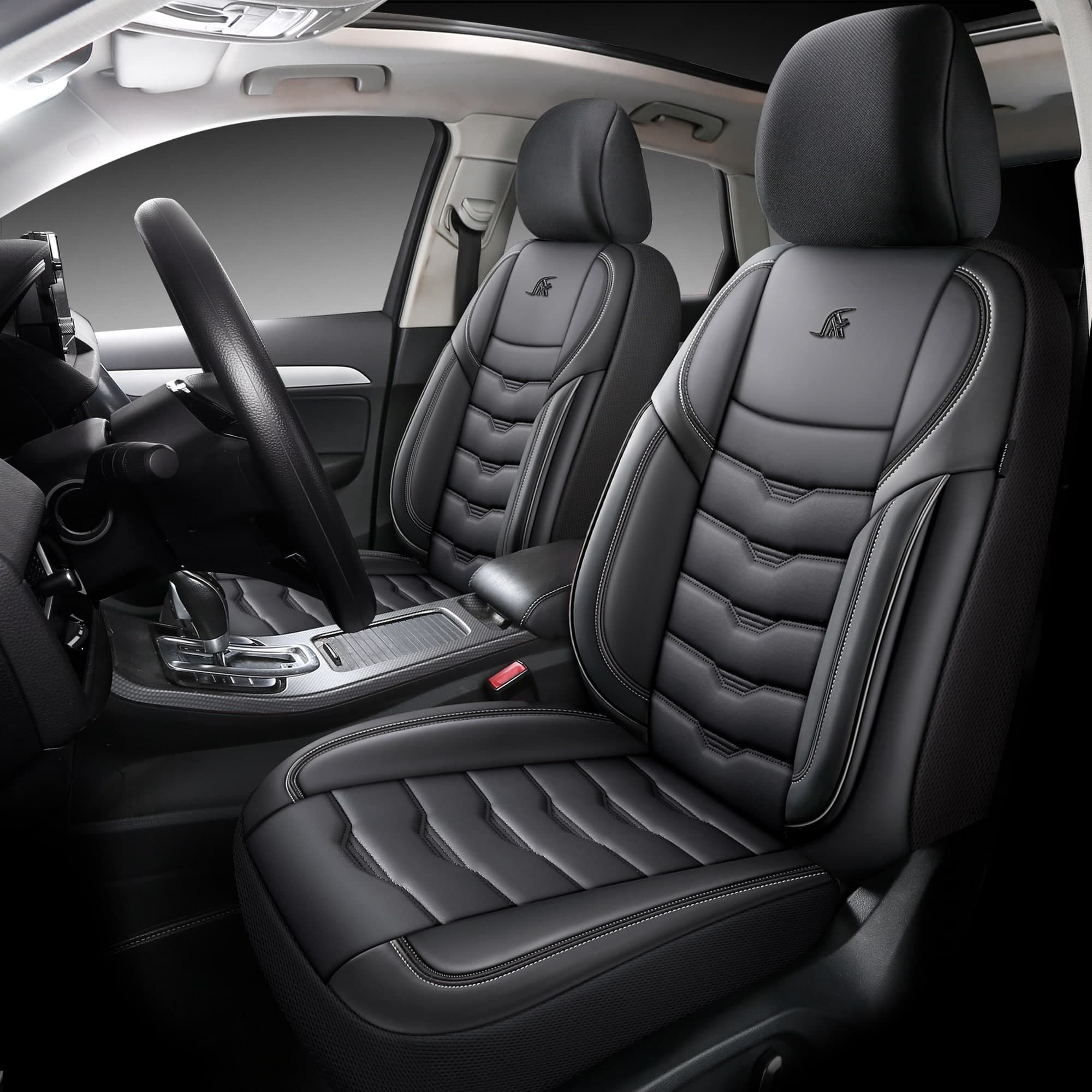 Autostoelhoezen voor Volkswagen Jetta 5 | Complete set of voorstoelen set | AID Serie - Zwart kunstleer