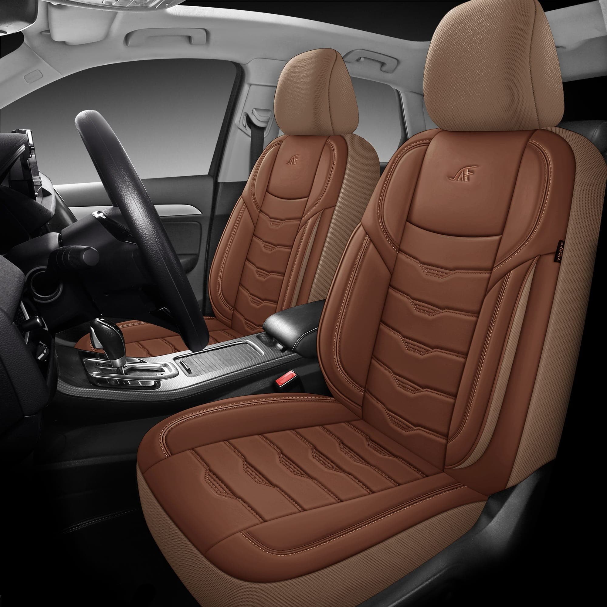 Autostoelhoezen voor Nissan NP300 Navara 3 | Complete set of voorstoelen set | AID Serie - Bruin kunstleer