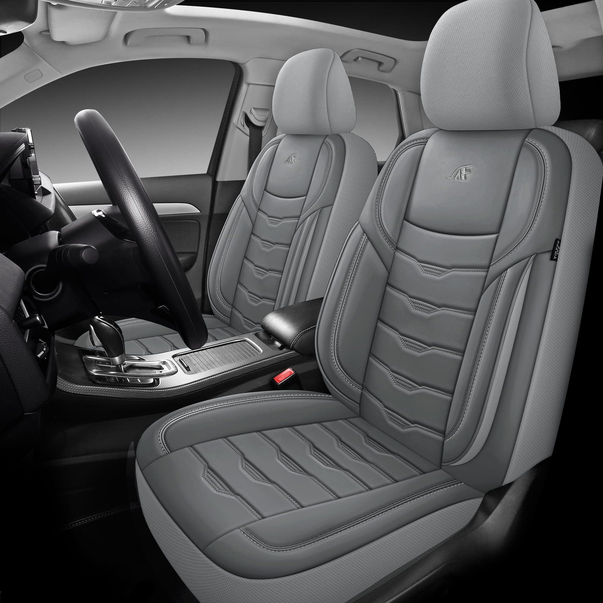 Autostoelhoezen voor Kia Soul 1 | Complete set of voorstoelen set | AID Serie - Grijs kunstleer