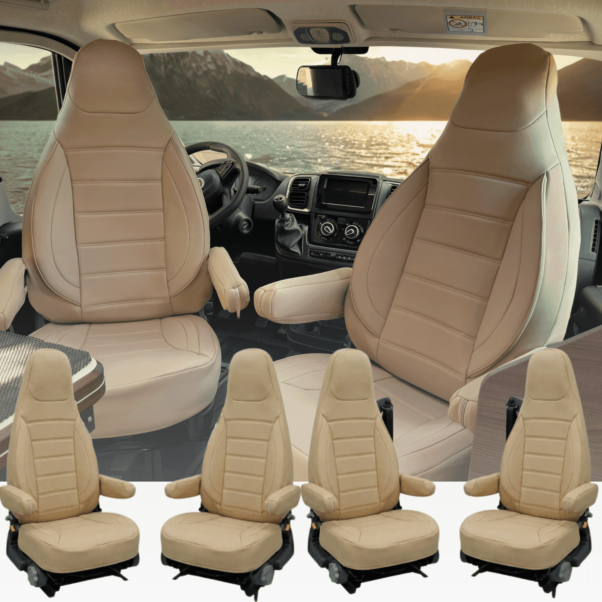 Camper stoelhoezen voor Laika Kosmo | Met armleuning hoezen | Set van 2 | CBS - Beige