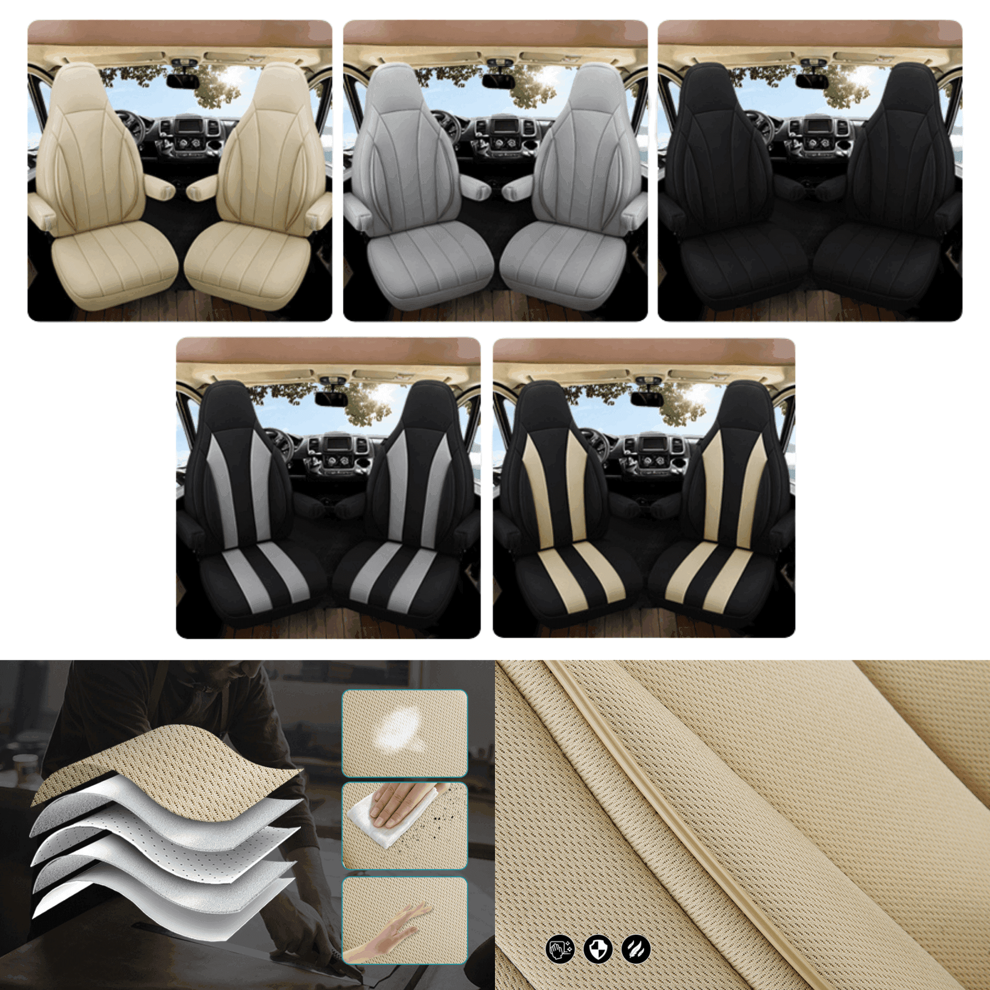 Camper stoelhoezen voor Adria Supersonic | Met armleuning hoezen | Set van 2 | CIM2 Serie