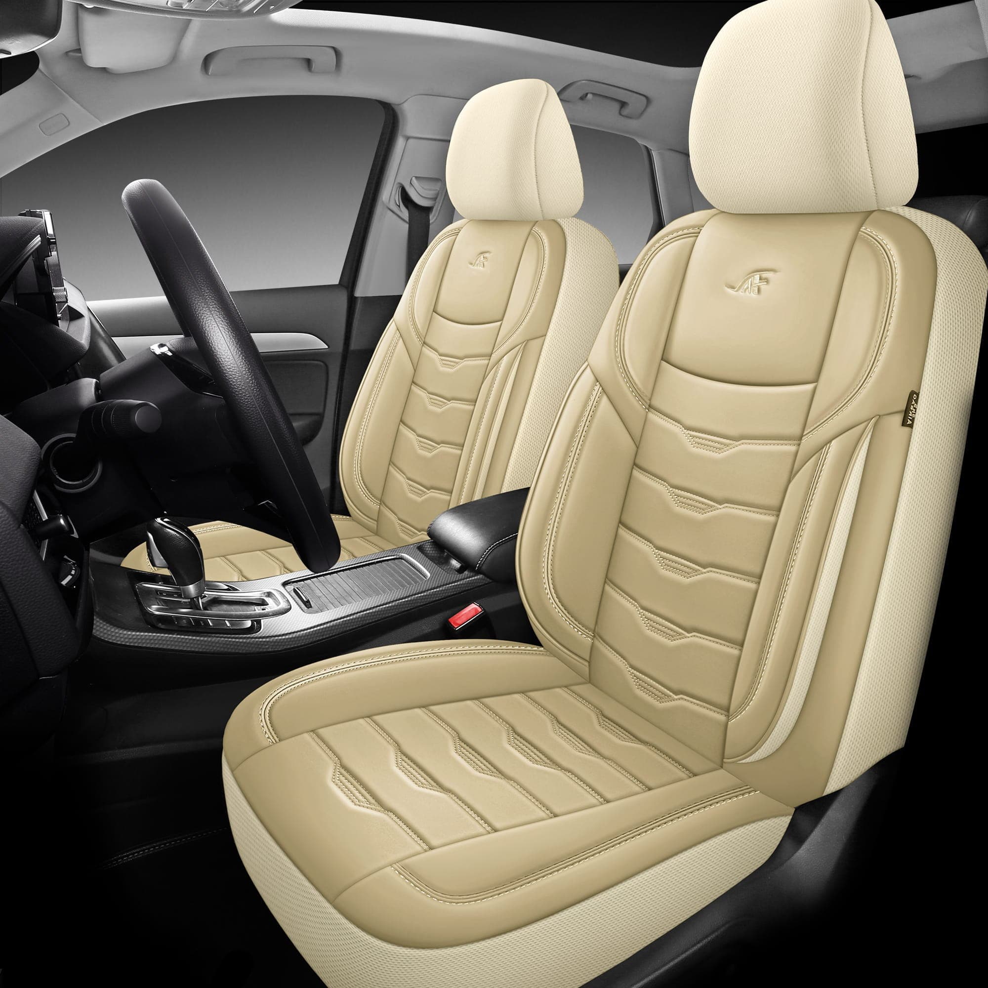 Autostoelhoezen voor Audi A4 B6 | Complete set of voorstoelen set | AID Serie - Beige/kunstleer