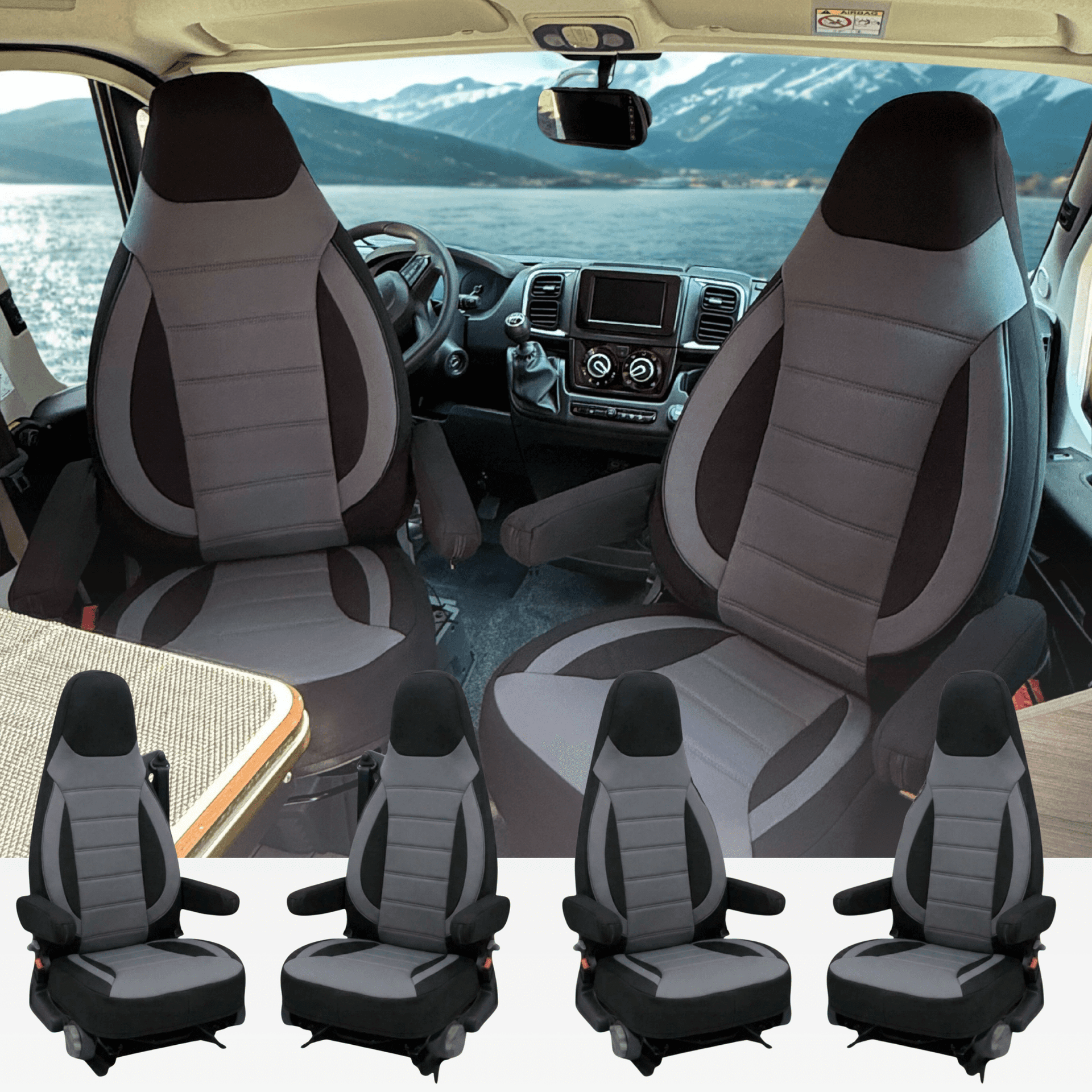 Stoelhoezen voor Ford Transit | Met armleuning hoezen | CBS - Zwart - Grijs