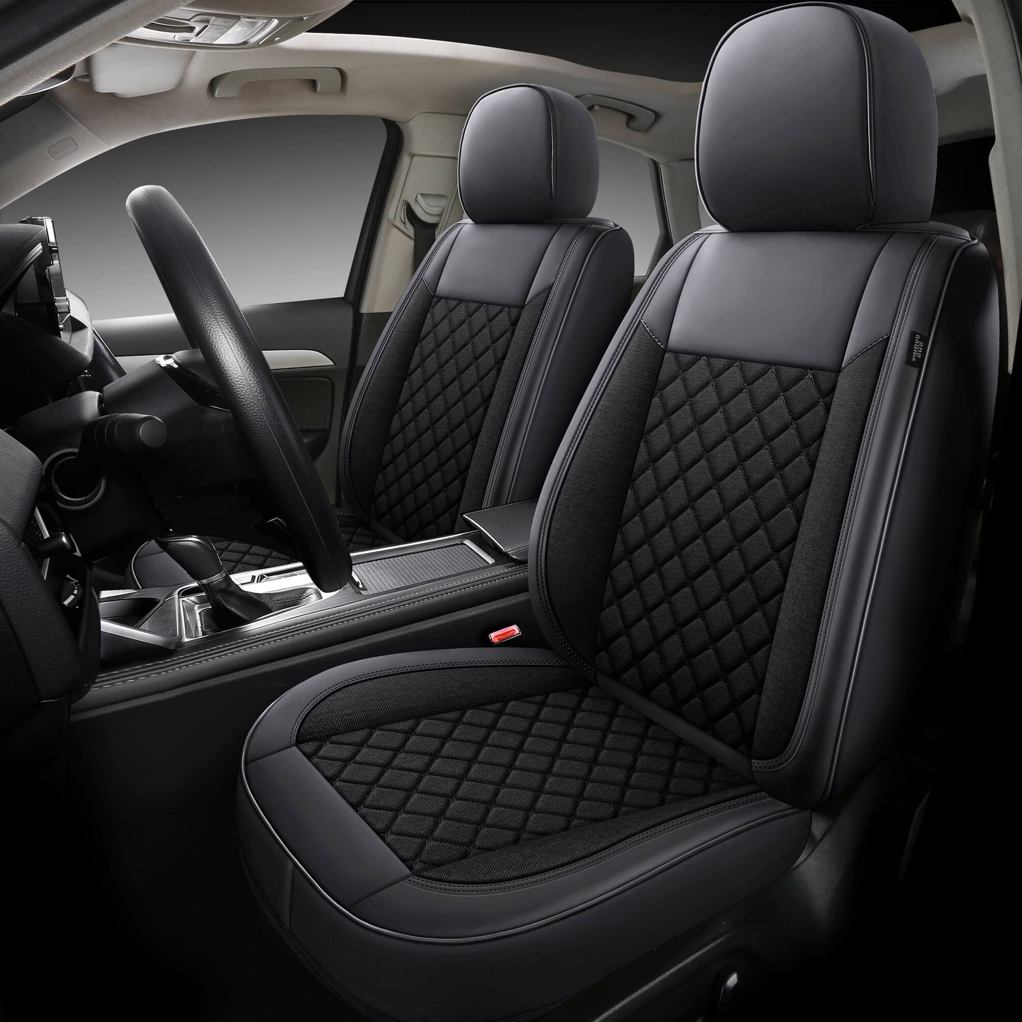 Autostoelhoezen voor Mercedes B-Klasse W247 | Set van 2 | Hoogwaardig Kunstleer (Skai) | CLS900 Serie - Zwart met zwarte stiknaden