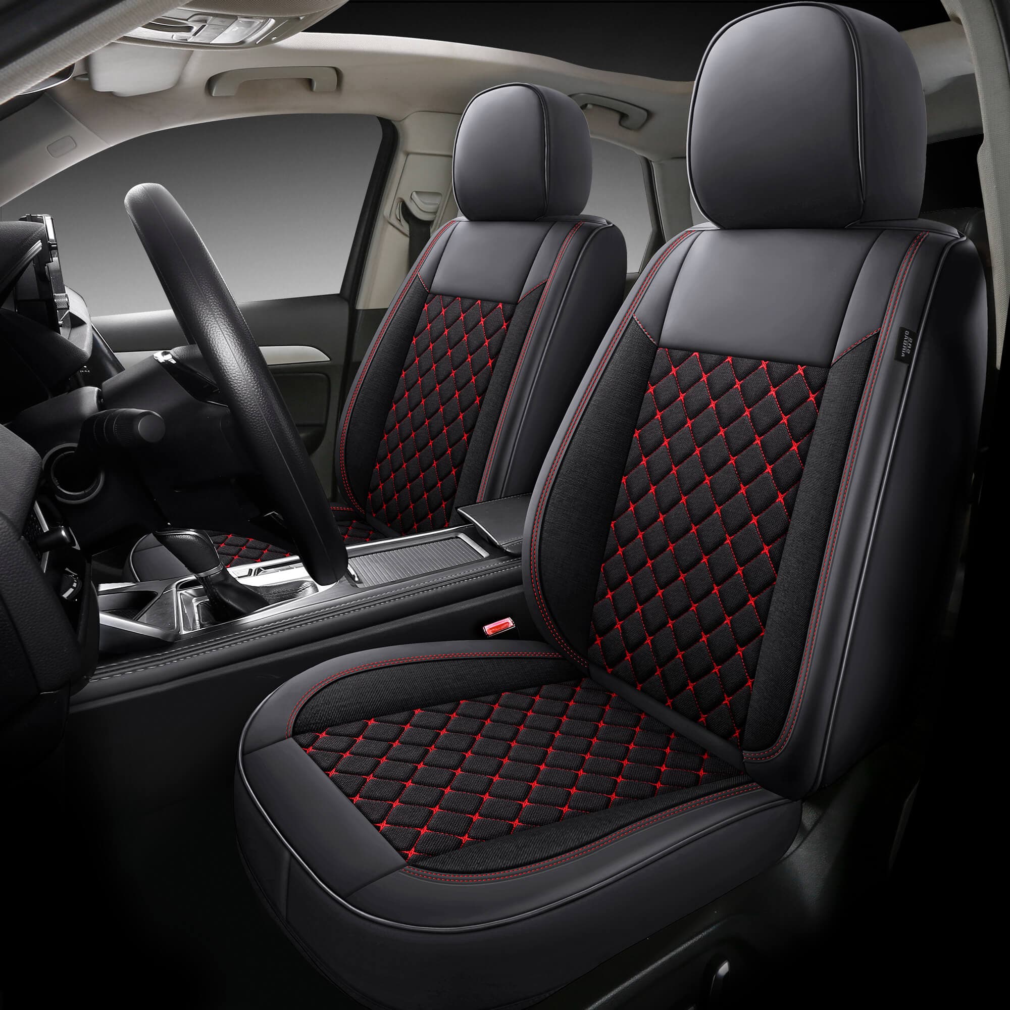 Autostoelhoezen voor Mercedes GLB X247 | Set van 2 | Hoogwaardig Kunstleer (Skai) | CLS900 Serie - Zwart met rode stiknaden