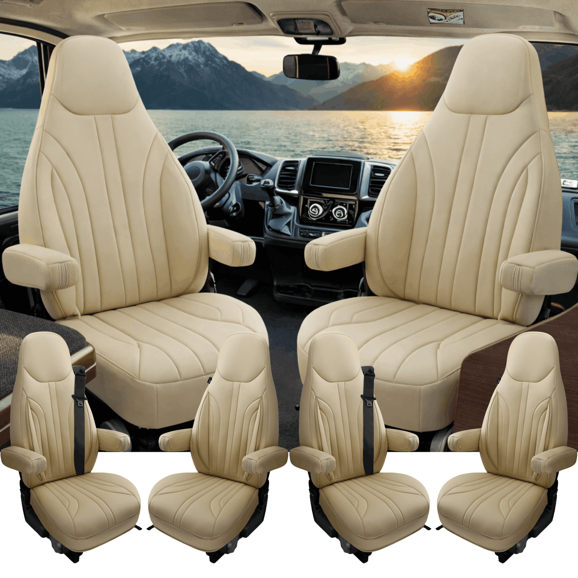 Camper stoelhoezen voor CS-Reisemobile Independent | Met armleuning hoezen | Set van 2 | CIM1 Serie - Beige